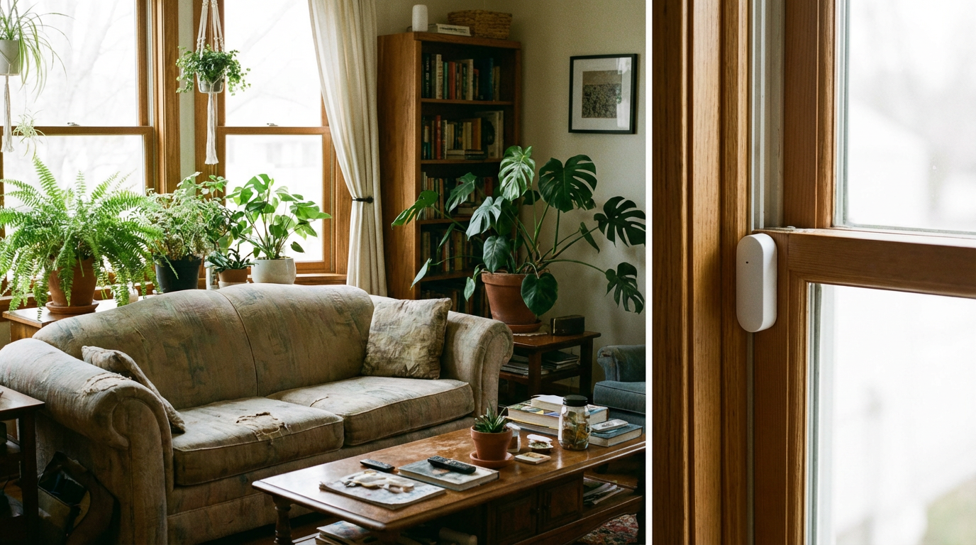 Capteur d'ouverture sur fenêtre de salon protection anti-intrusion